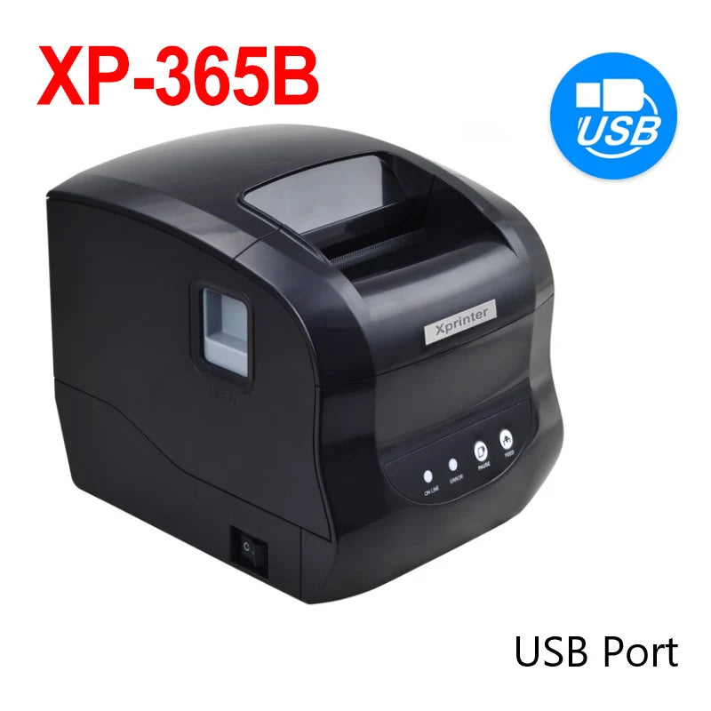 Xprinter 365B Thermal Label Printer Barcode Sticker Receipt Printer Support 20-80mm 2 In 1 Print Machine for Android iOS Windows