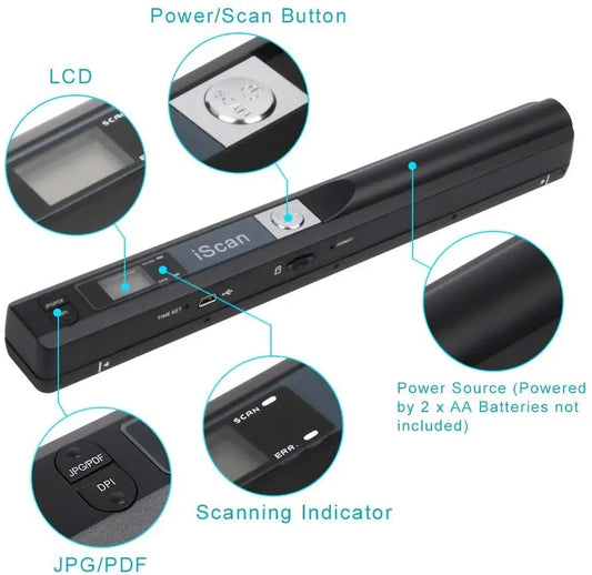 iScan Portable Handheld Scanner A4 Document Wireless Scanner for Home Business Photo Picture Receipts Scan Support JPG/PDF Keep