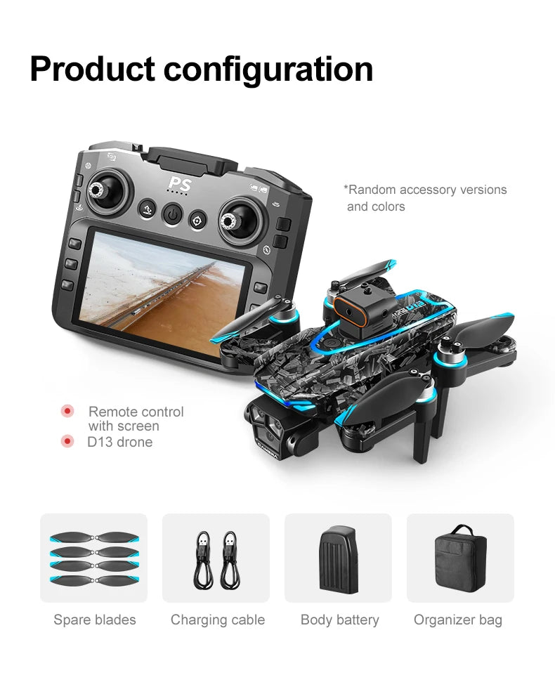 New D13 Drone 4K Professional Three HD Camera with Large Screen 5G WIFI FPV Dron Brushless Optical Flow Hover Folding Quadcopter