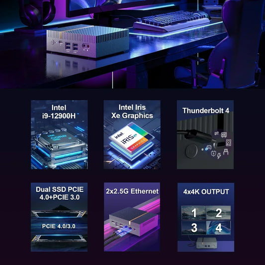 Chatreey IT12 Mini PC Intel Core i7 1360P i9 13900H Gaming Desktop Computer 2x2.5G Ethernet PCIe 4.0 Wifi 6 Thunderbolt 4