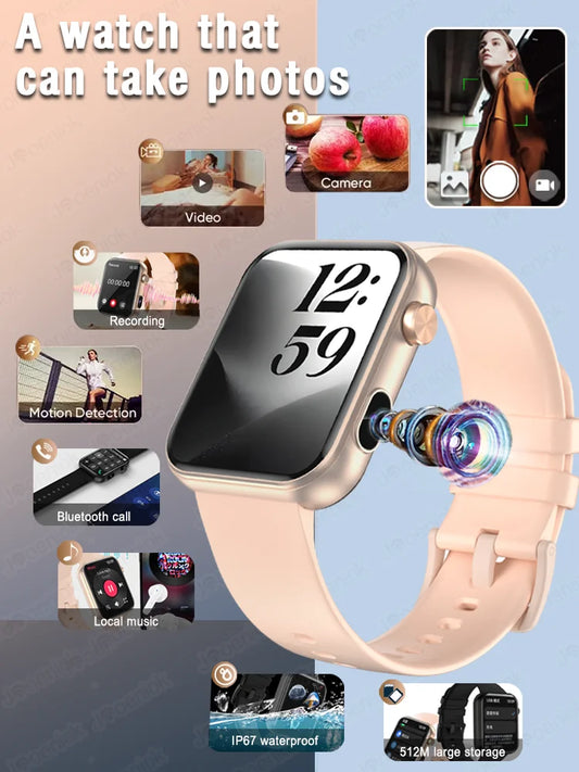 New Smart Watch Women Men Camera Take Photo Record Video Heart rate Sports Fitness Waterproof Bluetooth Call For Android iOS