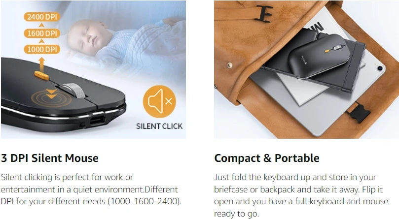 ProtoArc XKM01 Folding Keyboard Mouse Set Portable Bluetooth Wireless Keyboards Mice for iPad iPhone Mac Android Windows iOS