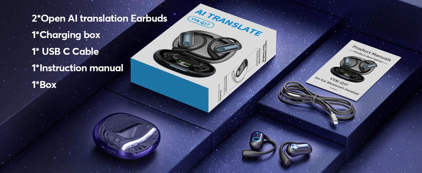 168 Languages AI Translation Earbuds,Bluetooth 5.4 Headphones Translator,Smart Mode Touch Screen Real-Time Earphones Fit Work