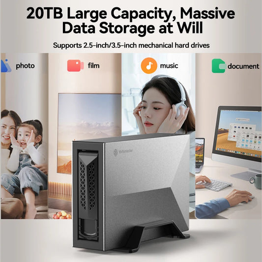 Yottamaster Nas Server Storage Private Cloud Nas Storage for Family HDD SSD Network Attached Storage Remote Access Backup Nas