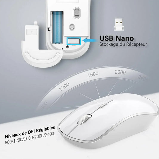 Ergonomic wireless keyboard and mouse, AZERTY, France, quiet and portable, including USB-A and USB-C ports, suitable for Mac/PC/