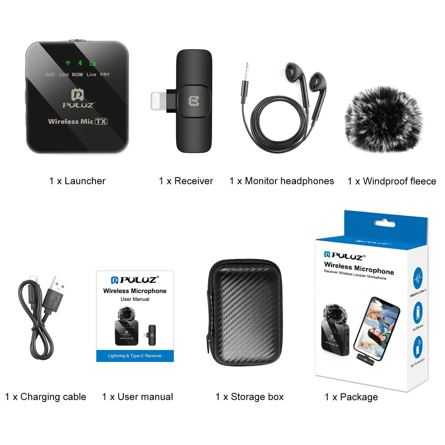 PULUZ Wireless Lavalier Microphone Portable Audio Video Recording Mini Mic for iPhone Android Outdoor Live Broadcast Phone Mic