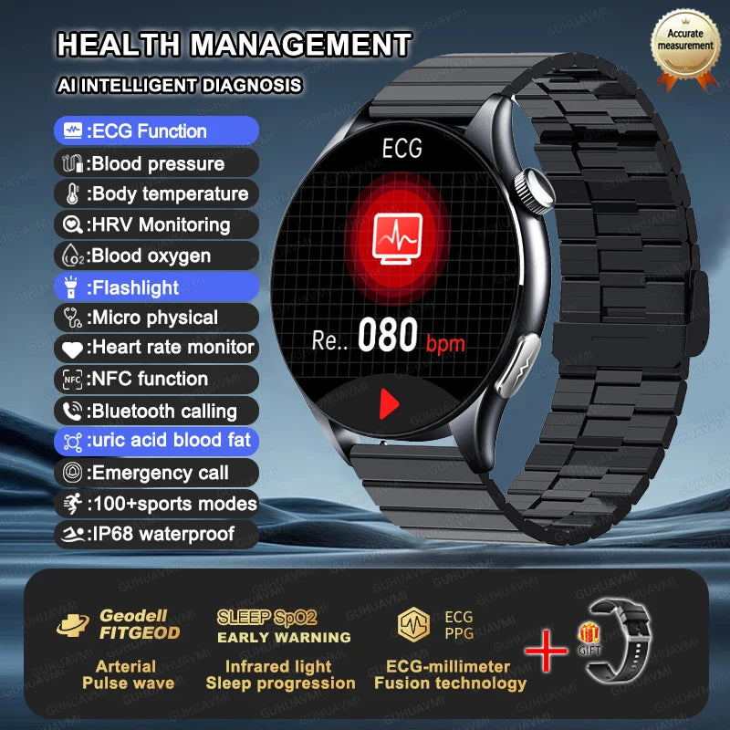 2025 New NFC Health MonitorUric Acid Blood Pressure Blood oxygen Body Analysis Smart Watch ECG+PPG Clock Smartwatch Men lady