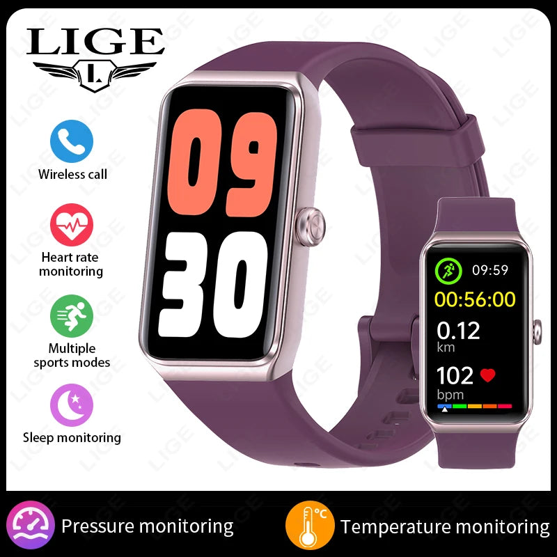 LIGE New 1.47” HD Smart Watch Women's Sports Fitness Bracelet Thermometer Health Monitor Waterproof Women Smartwatch for Xiaomi
