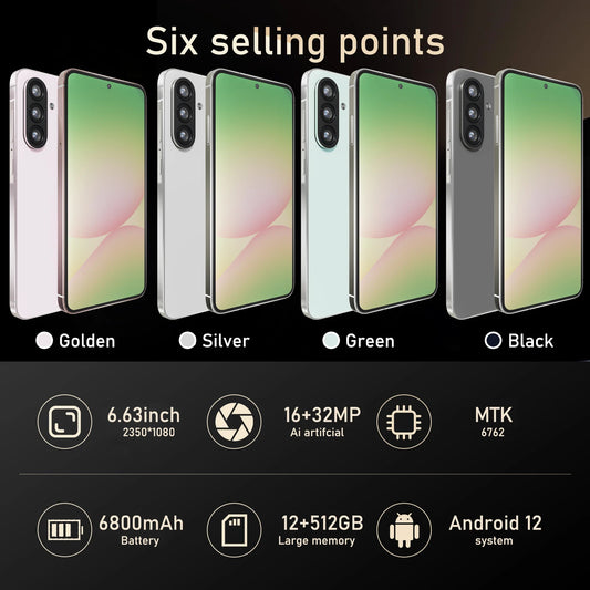 Global Version A56 Smartphone Android,6.8 inch,12GB RAM,512GB ROM,Dual SIM,Mobile phone,Google Play Store,16+32MP,6800mAh