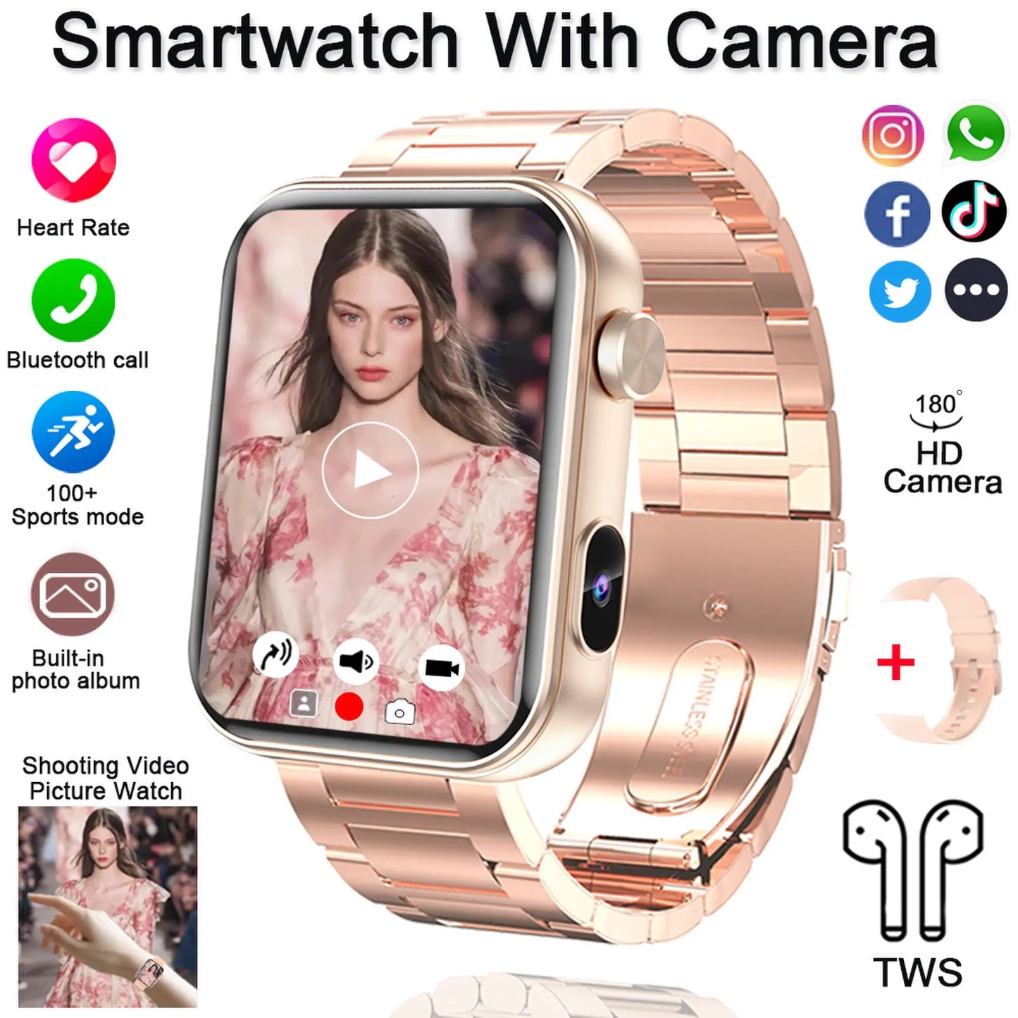New Smart Watch Women Men Camera Take Photo Record Video Heart rate Sports Fitness Waterproof Bluetooth Call For Android iOS
