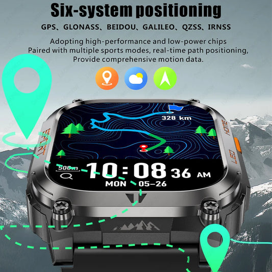New GPS Tracking Smart Watch LED Flashlight 2.01inch HD Screen Compass BT Call Waterproof Sport Smartwatch For Android iOS
