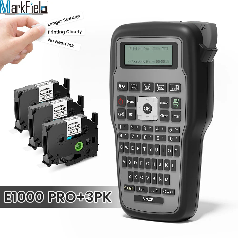 E1000 PRO Portable Label Printer 203dpi Compatible for Brother TZe231 HSE231 FX231 6-12mm Label Maker Machine Industrial Labeler