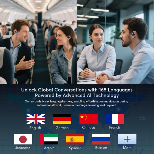 168 Languages AI Translation Earbuds,Bluetooth 5.4 Headphones Translator,Smart Mode Touch Screen Real-Time Earphones Fit Work