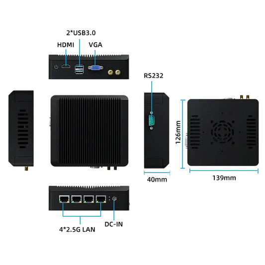 Firewall Industrial Computer Mini pc Fanless Intel Celeron J4125 N5095 4x 2.5G Router LAN NVMe pfsense Firewall Gaming Mini PC
