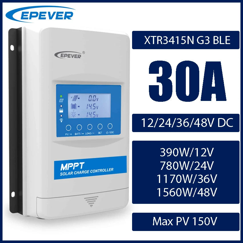 EPEVER 10/20/30/40A MPPT Solar Controller Built In Bluetooth 12V 24V 48V XTRANG3BLE 60/100/150V PV Panel Can Lithium/No Battery