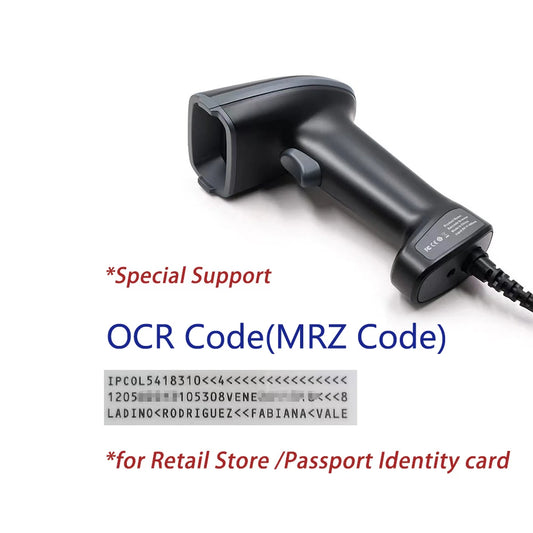 2D/1D OCR Barcode Scanner Handheld Portable Wired USB Reader MRZ PDF417 Data Matrix for Retail Store /Passport Identity Card