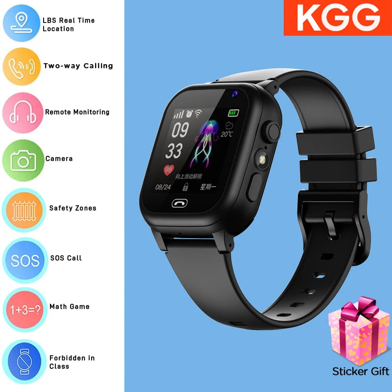  4G Sim Card 2G Internet Kids Smart Watch SOS Call LBS Location Child SmartWatch Camera Waterproof Phone Watch with Sticker