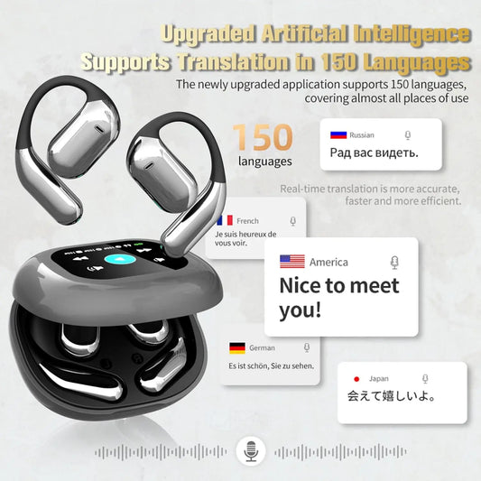 UYUXIO AI Translating Earbuds Real Time with 144 Languages Translation Earphone with Touch LCD Screen OWS Headphone Ear Buds