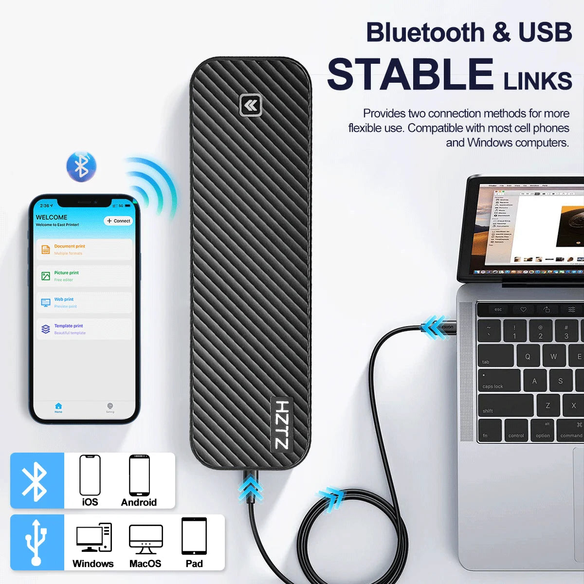 Inkless Portable A4 Thermal Printer Bluetooth PDF Excel Word Document Printing Machine Paper Roll For Office Work Home School