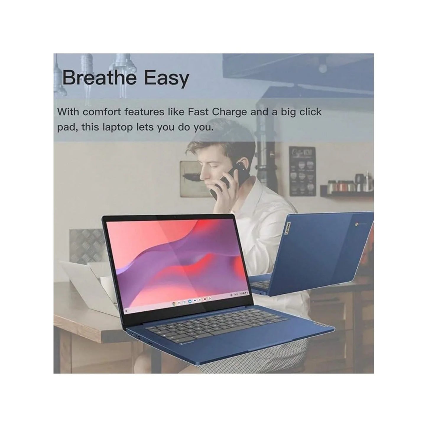 Lenovo Chromebook 14" Business Touchscreen Laptop,MediaTek Kompanio 520,4GB,64GB eMMC,Chrome OS,Abyss Blue