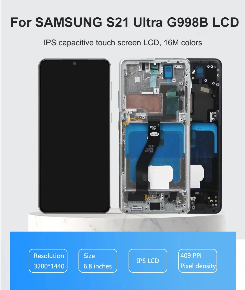 AMOLED S21 Ultra Screen Assembly for Samsung Galaxy S21 Ultra 5G G998B G998B/DS Lcd Display Touch Screen with Fingerprints