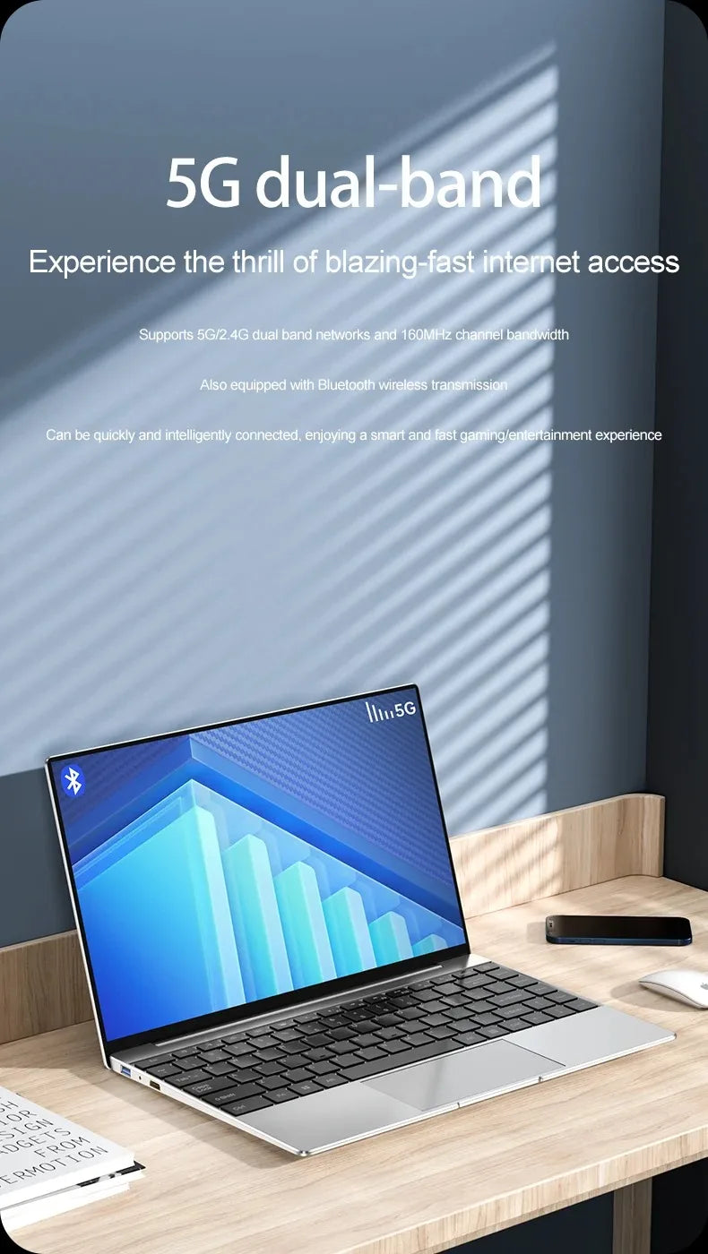 Ultra Slim Laptop 14.1" 16GB RAM 2TB SSD Intel N3700 Gaming PC 1920*1080 Display Office Study Computer PC Windows 11 Pro