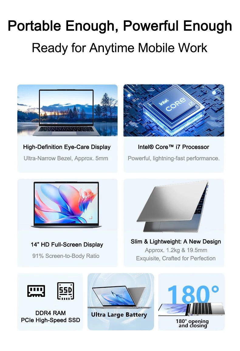 Ultra Slim Laptop Intel Core I7 8650U 14.1 Inch 32GB RAM 2TB SSD Gaming PC for Office Study Windows 11 pro