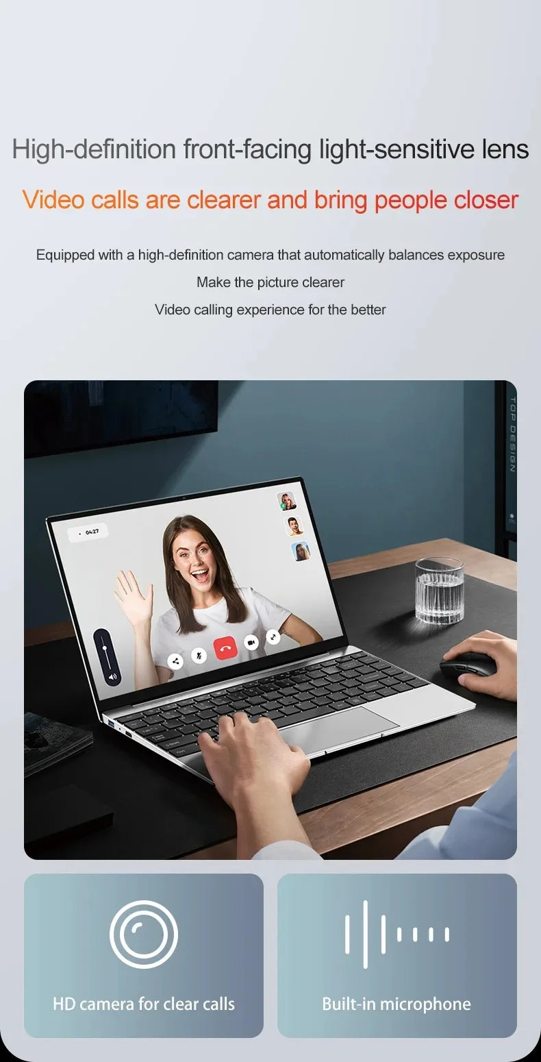 Ultra Slim Laptop 14.1" 16GB RAM 2TB SSD Intel N3700 Gaming PC 1920*1080 Display Office Study Computer PC Windows 11 Pro