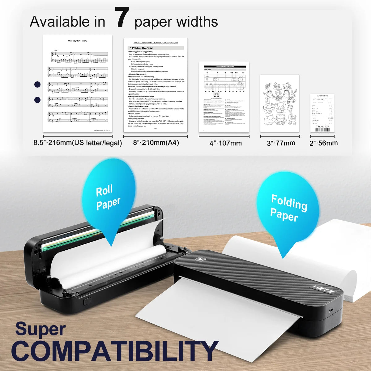 Inkless Portable A4 Thermal Printer Bluetooth PDF Excel Word Document Printing Machine Paper Roll For Office Work Home School