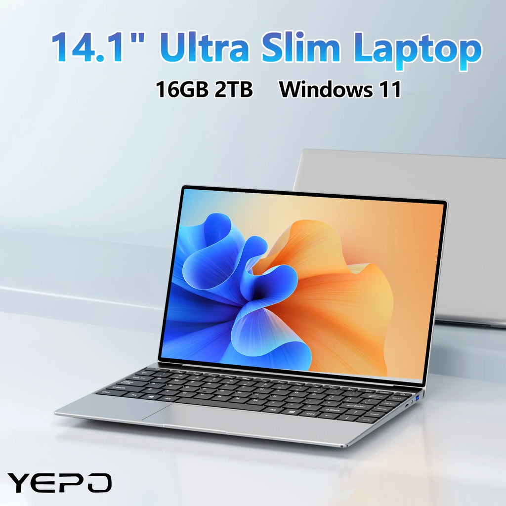 Ultra Slim Laptop 14.1" 16GB RAM 2TB SSD Intel N3700 Gaming PC 1920*1080 Display Office Study Computer PC Windows 11 Pro