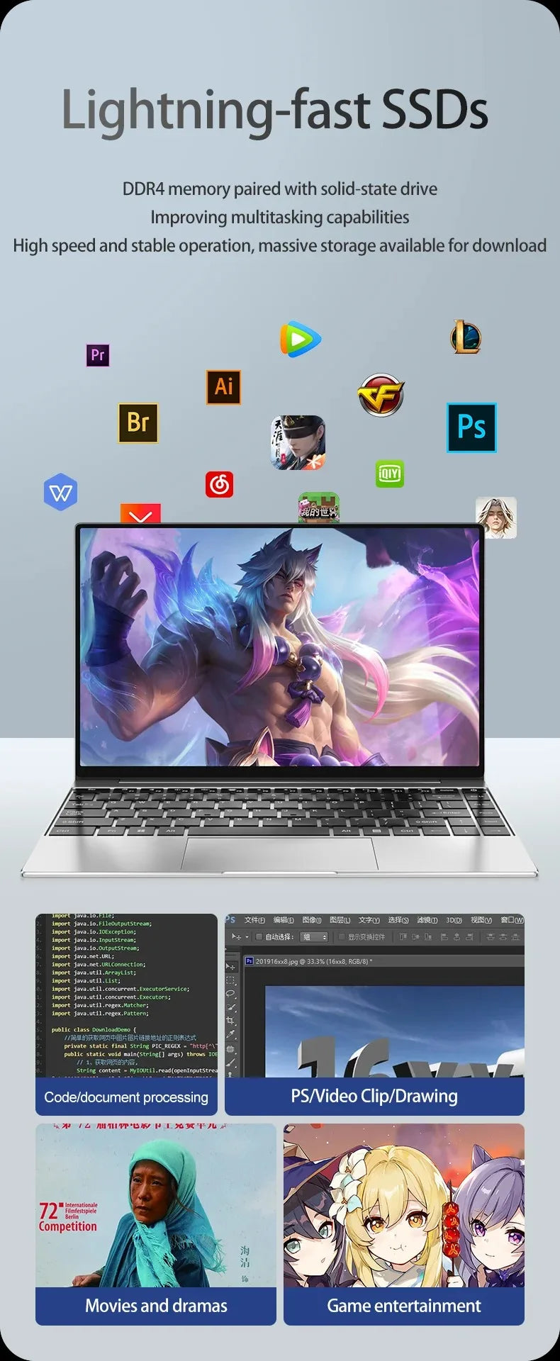 New Ultra Slim Laptop 14.1" 16GB RAM 2TB SSD Intel N3700 Gaming PC 1920*1080 Display Office Study Computer PC Windows 11 Pro