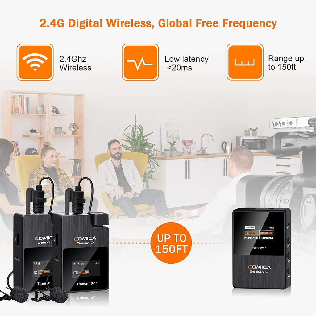 Comica BoomX-D 2.4G Wireless Microphone Dual-channel Lapel Microphone Condenser Lavalier Mic For PC Smartphone Camera Youtube