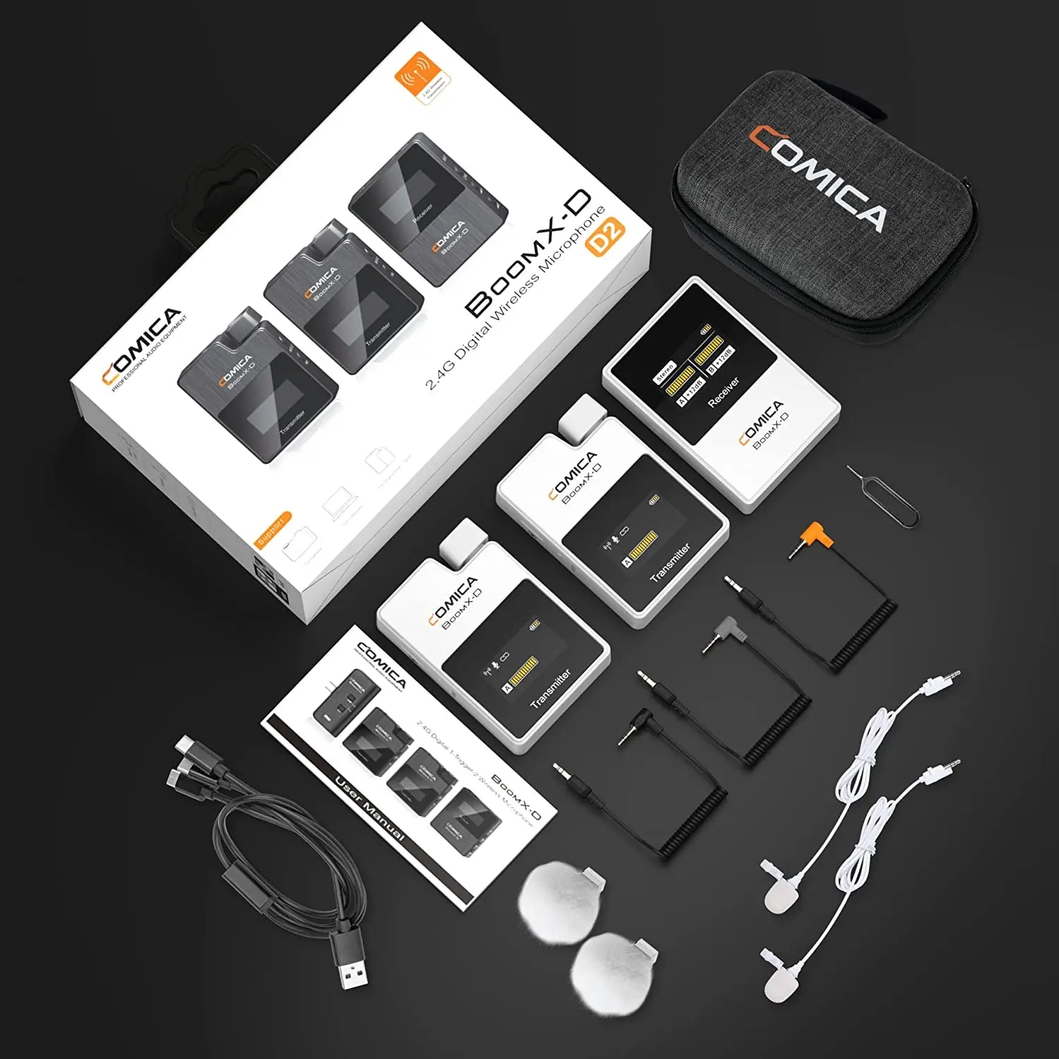 Comica BoomX-D 2.4G Wireless Microphone Dual-channel Lapel Microphone Condenser Lavalier Mic For PC Smartphone Camera Youtube