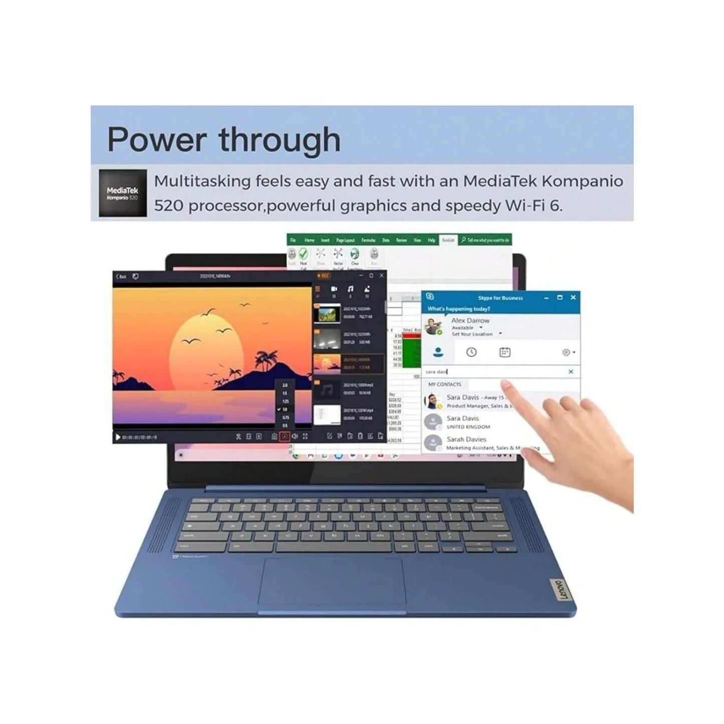 Lenovo Chromebook 14" Business Touchscreen Laptop,MediaTek Kompanio 520,4GB,64GB eMMC,Chrome OS,Abyss Blue