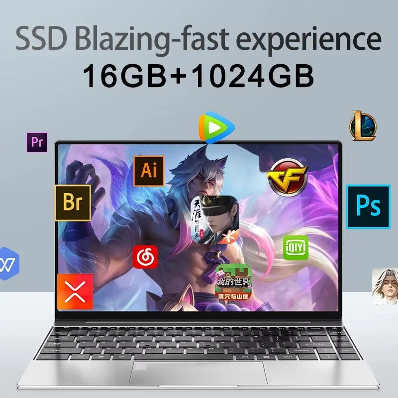 Ultra Slim Laptop 14.1" 16GB RAM 2TB SSD Intel N3700 Gaming PC 1920*1080 Display Office Study Computer PC Windows 11 Pro