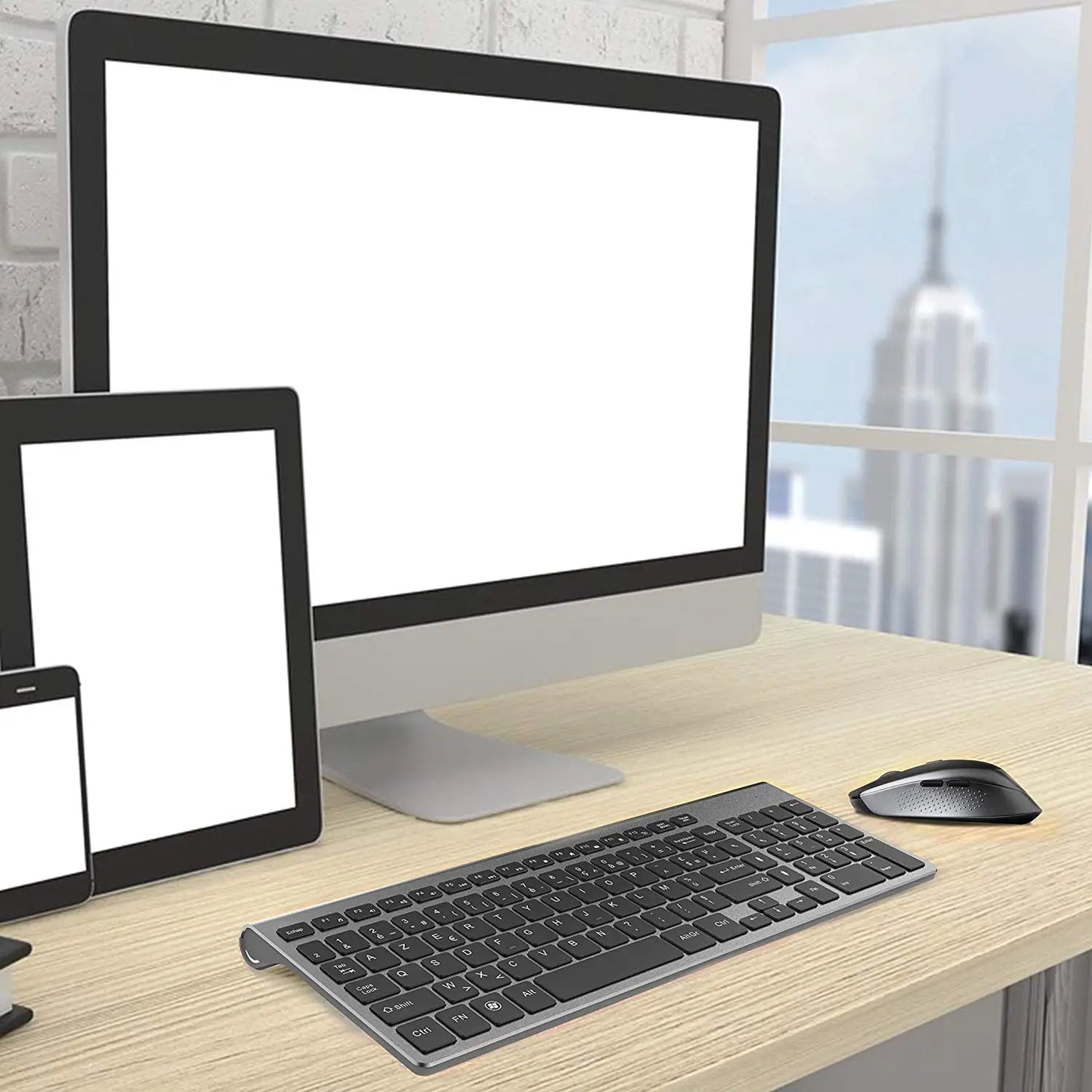 AZERTY--French Layout Wireless Keyboard And Mouse, Ergonomic Design, With Full-Size Numeric Keys.2400 DPI Stable Connection。Gray