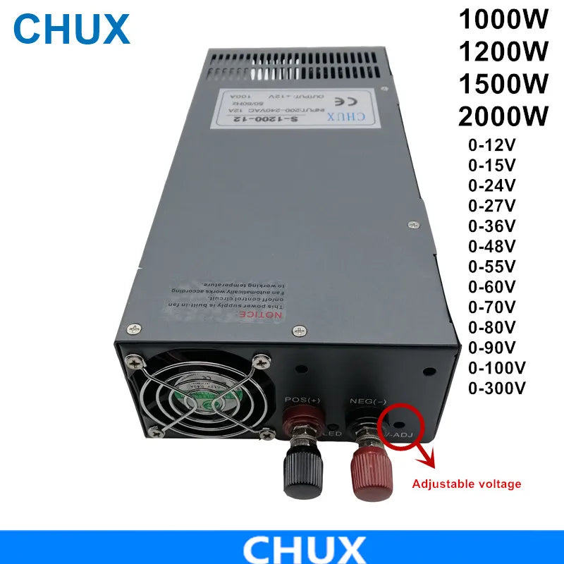 CHUX 1000W 1200W 1500W 2000W Industrial Switching Power Supply  Adjustable Dc  12V 24V 36V 48V 55V 110V 220V 300V 350V DC Smps