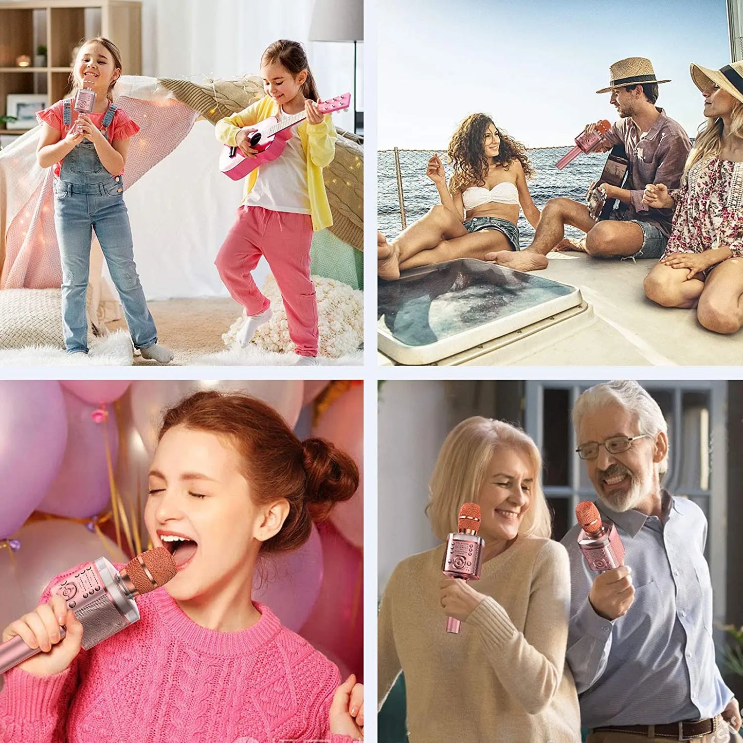 Karaoke Microphone Bluetooth Wireless Mic with Magic Sound LED Light Portable Singing Machine for Home KTV Party Adult/Kid Gift