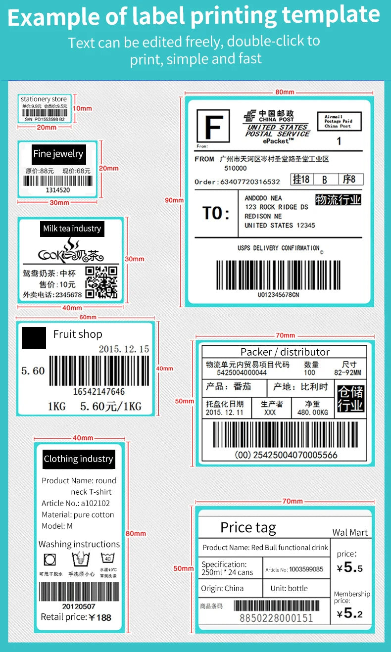 Xprinter 365B Thermal Label Printer Barcode Sticker Receipt Printer Support 20-80mm 2 In 1 Print Machine for Android iOS Windows