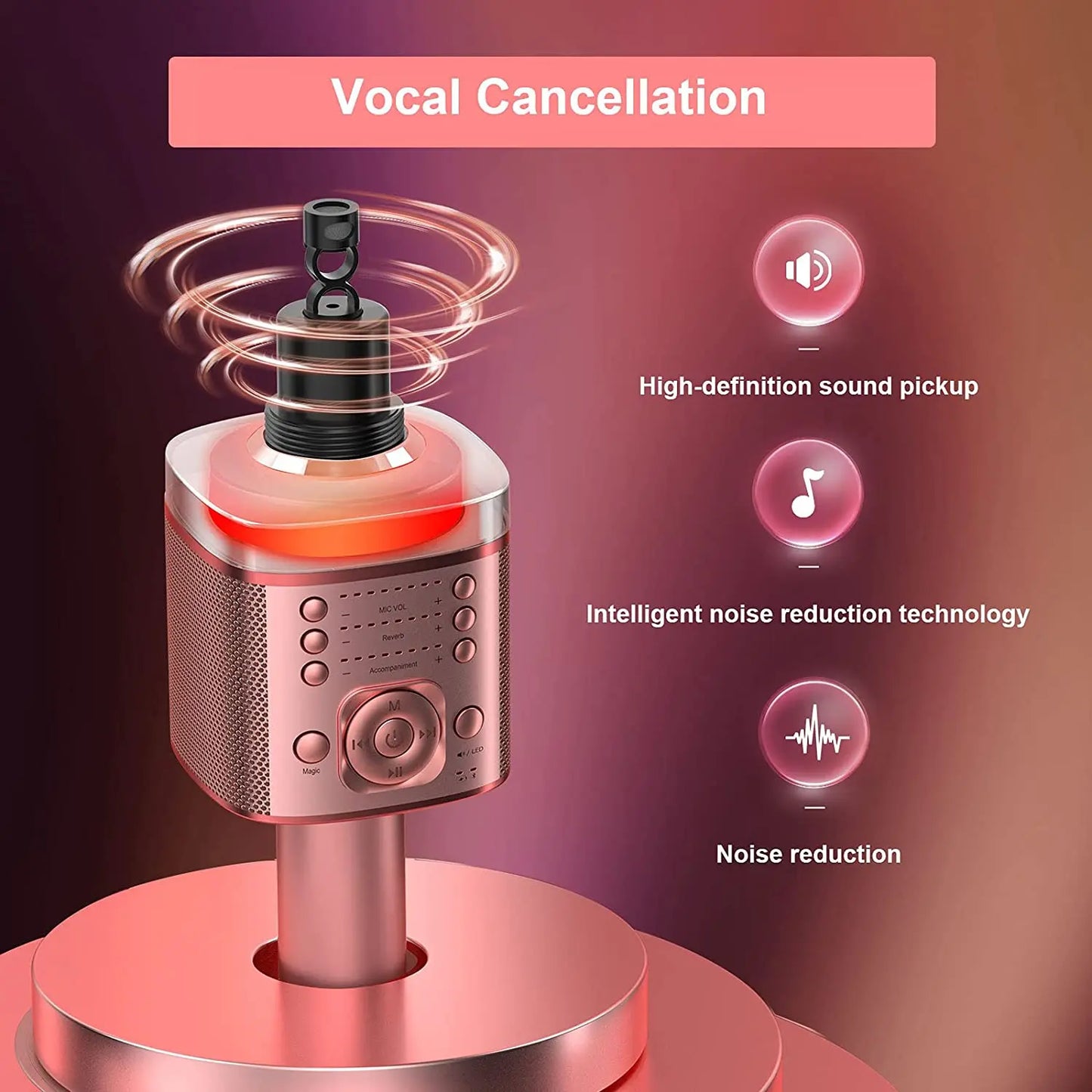 Karaoke Microphone Bluetooth Wireless Mic with Magic Sound LED Light Portable Singing Machine for Home KTV Party Adult/Kid Gift