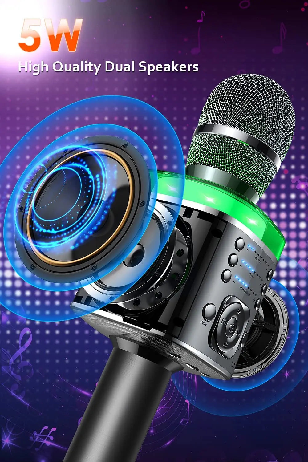 Karaoke Microphone Bluetooth Wireless Mic with Magic Sound LED Light Portable Singing Machine for Home KTV Party Adult/Kid Gift