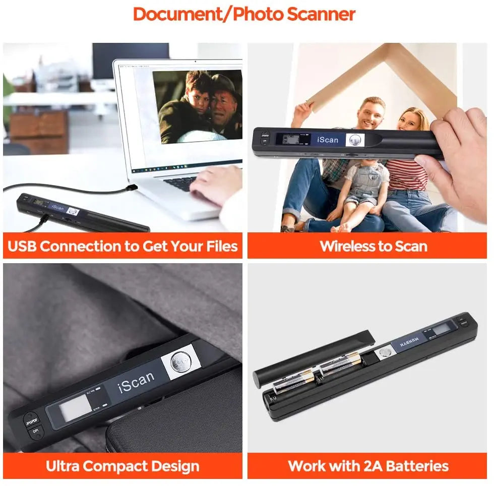 iScan Portable Handheld Scanner A4 Document Wireless Scanner for Home Business Photo Picture Receipts Scan Support JPG/PDF Keep