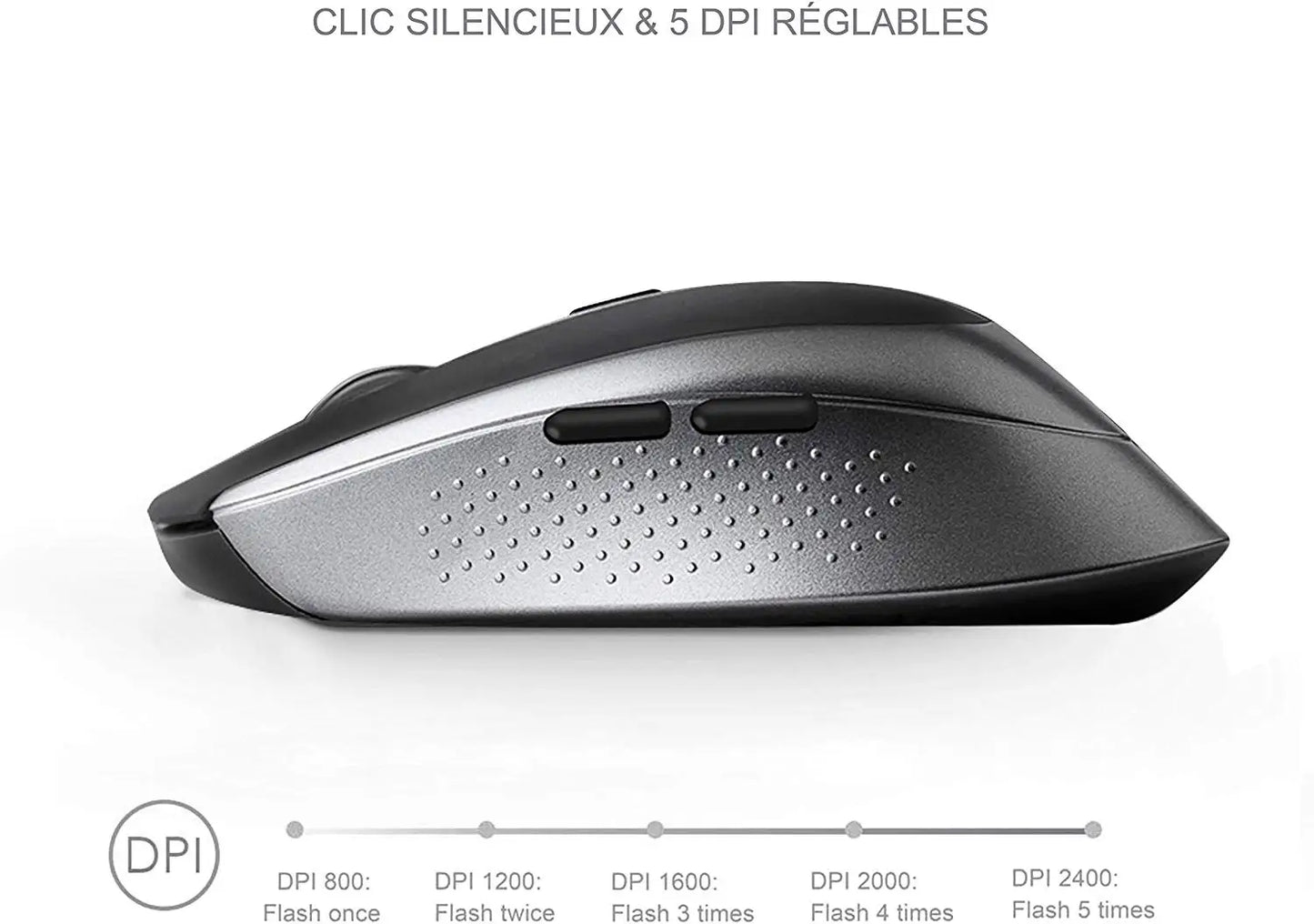 AZERTY--French Layout Wireless Keyboard And Mouse, Ergonomic Design, With Full-Size Numeric Keys.2400 DPI Stable Connection。Gray