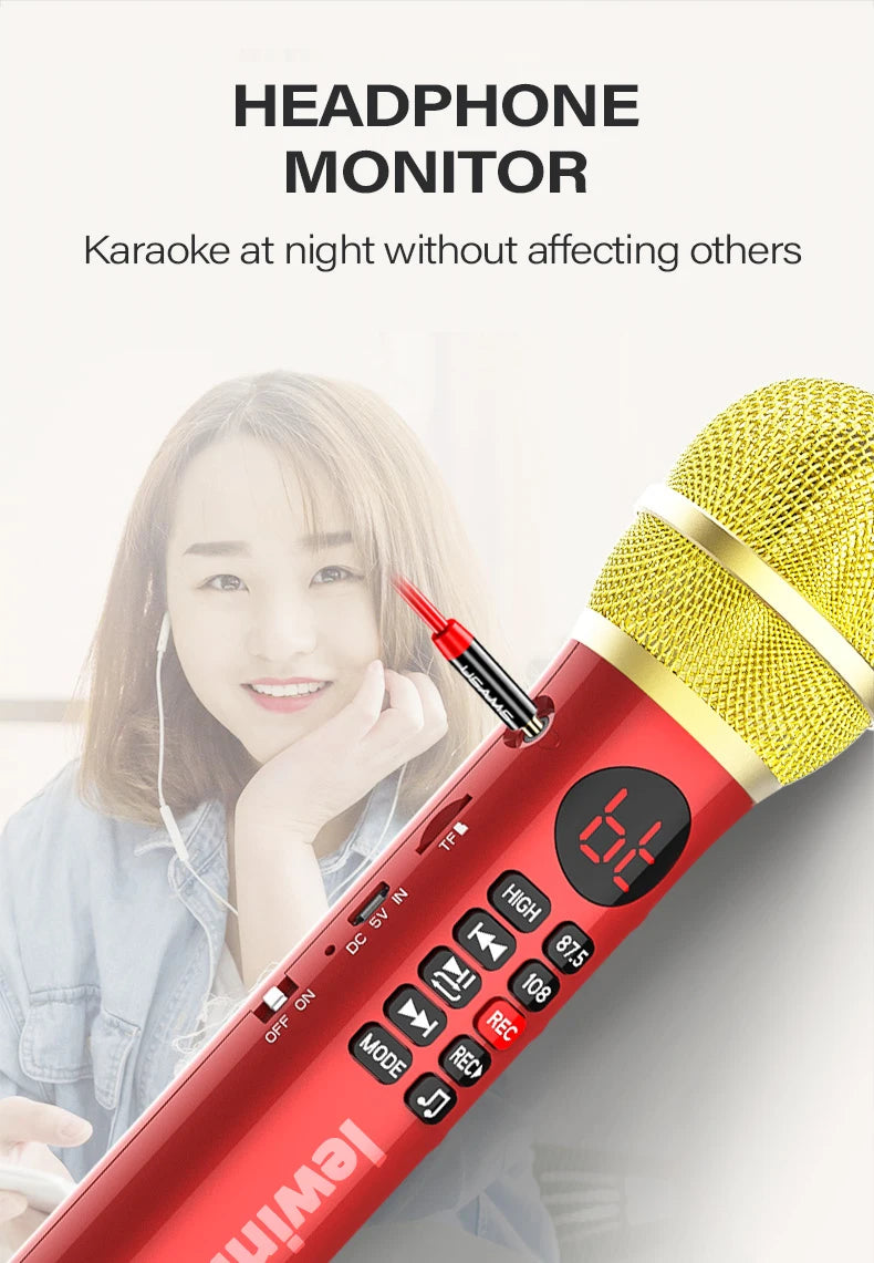 Lewinner L-699 Professional Karaoke Microphone Wireless Speaker Portable Bluetooth microphone for phone support record TF play