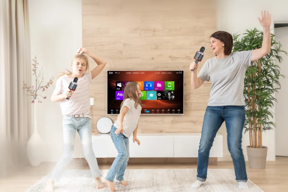 Karaoke Microphone Bluetooth Wireless Mic with Magic Sound LED Light Portable Singing Machine for Home KTV Party Adult/Kid Gift