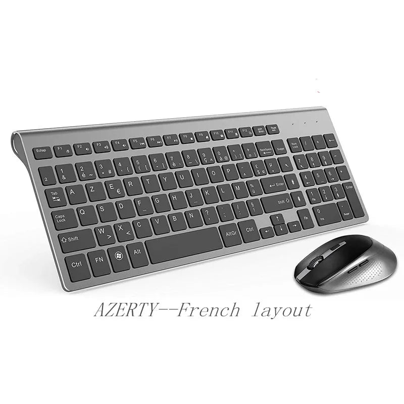 AZERTY--French Layout Wireless Keyboard And Mouse, Ergonomic Design, With Full-Size Numeric Keys.2400 DPI Stable Connection。Gray