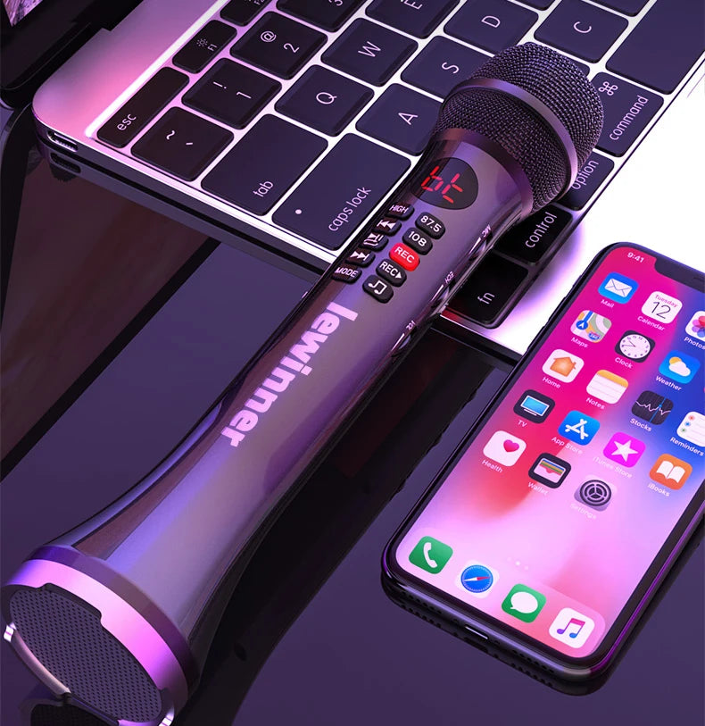 Lewinner L-699 Professional Karaoke Microphone Wireless Speaker Portable Bluetooth microphone for phone support record TF play