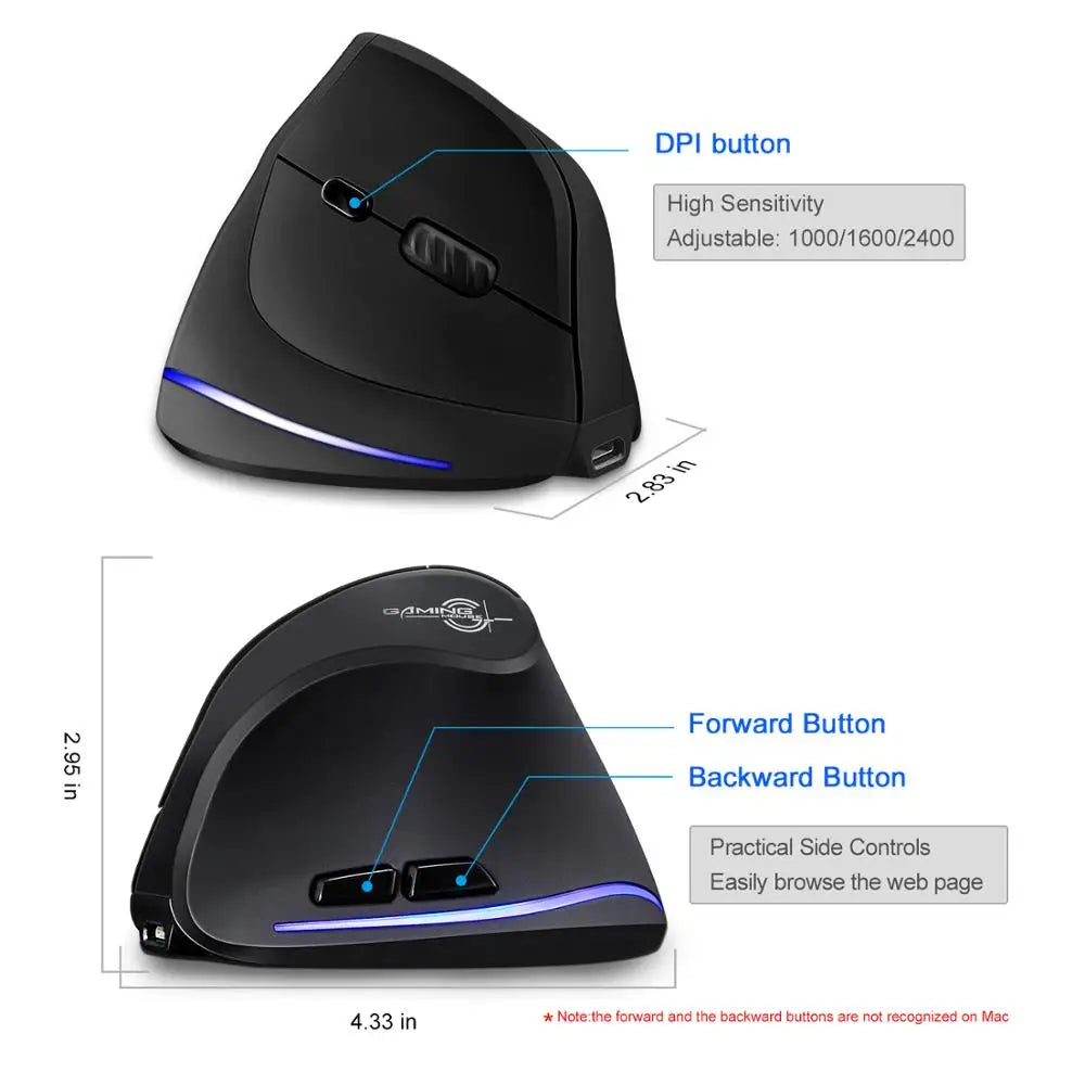 Lefon F35 Wireless Mouse Vertical Rechargeable Ergonomic Mouse 2400 DPI Optical Gaming Mice for Gamer Computer Laptop PC Mac IOS