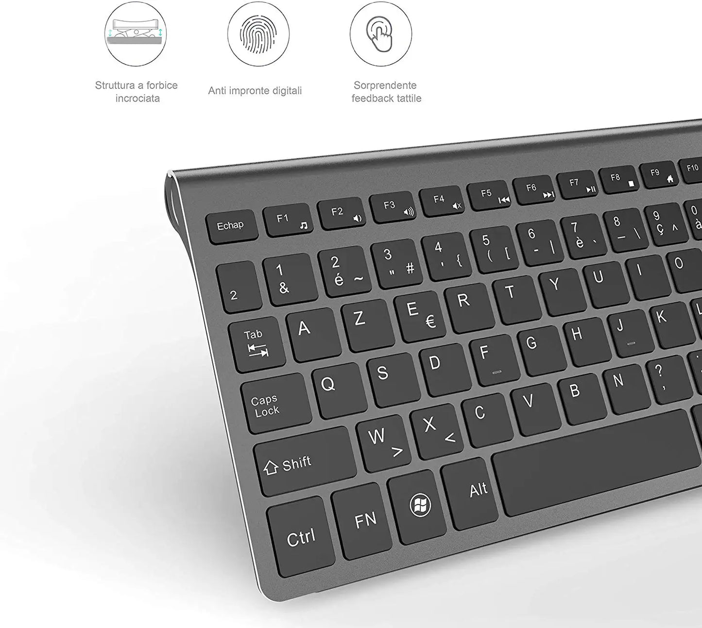 AZERTY--French Layout Wireless Keyboard And Mouse, Ergonomic Design, With Full-Size Numeric Keys.2400 DPI Stable Connection。Gray