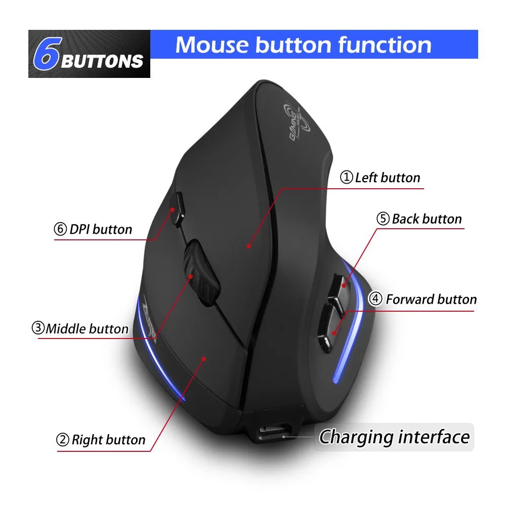 Lefon F35 Wireless Mouse Vertical Rechargeable Ergonomic Mouse 2400 DPI Optical Gaming Mice for Gamer Computer Laptop PC Mac IOS